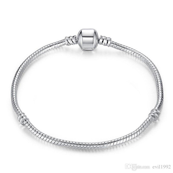 1pcs Drop Shipping Silver Plated Bracelets with LOGO Women Snake Chain Charm Beads for pandora Bangle Bracelet Children Gift B001