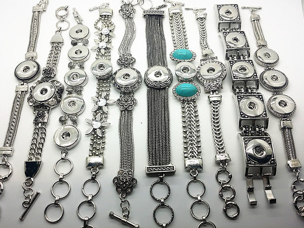 Women Fashion Snap Chain Bracelet Silver Diy Interchangeable Jewelry 10pcs/LOT Mixed Style Fit NOOSA 18-20mm Ginger Snap Chunk Charm Button