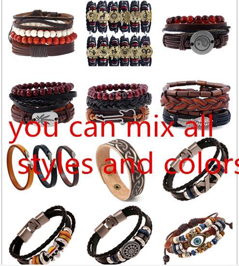 18 styles 2019 Fashion Stainless Steel Chain Genuine Leather Bracelet Men Vintage Male Braid Jewelry for women pksp3-4