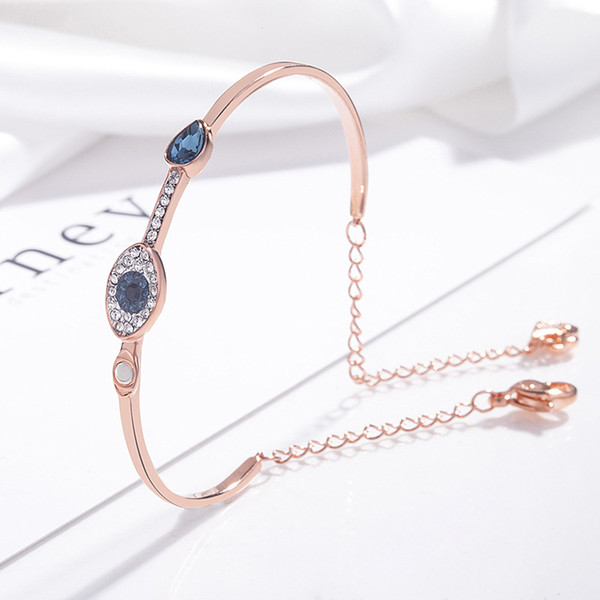 Natural crystal evil eye bracelet European and American fashion elegant blue eye 925 sterling silver cuff bracelet women luxury jewelry gift