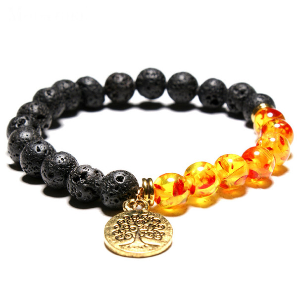 Chakra Bracelet Tree of Life Chakra Black Lava Stone Beads Men Bracelets Vintage Yoga Mala Meditation Women Men Bracelets