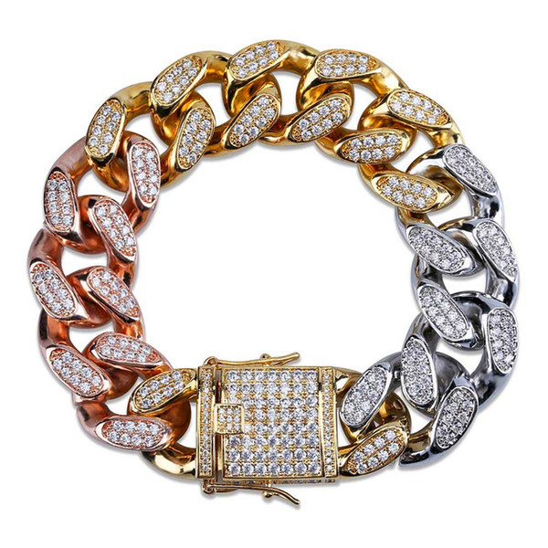 Tops Hiphop Chains Ice Out Jewelry For Men 2019 New Arrival Bling CZ Hip Hop Link Chain Cubic Zirconia Gold Bracelet