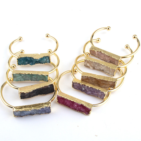 Free Shipping Fashion Long Party Natural Stone Druzy Charm Cuff For Women Bracelets & Bangles