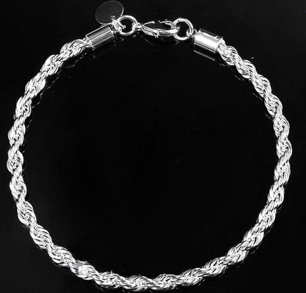 2016 Girls Ladies Fashion Jewelry Bracelet Charm 925 Sterling Silver Women Twisted Rope Hand Chain Wristband Stylish MHM341