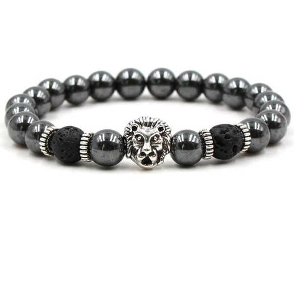 Black Stone Hematite Lava Rock Bracelets Beadeds Skull Lion Owl Skull Bangles For Women & Men Gift