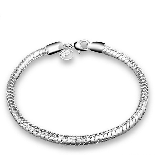 hot wholesale 3MM 925 Sterling Silver Plated Snake Chains Bracelet fit European Beads for girlfriend boyfriend wife gift