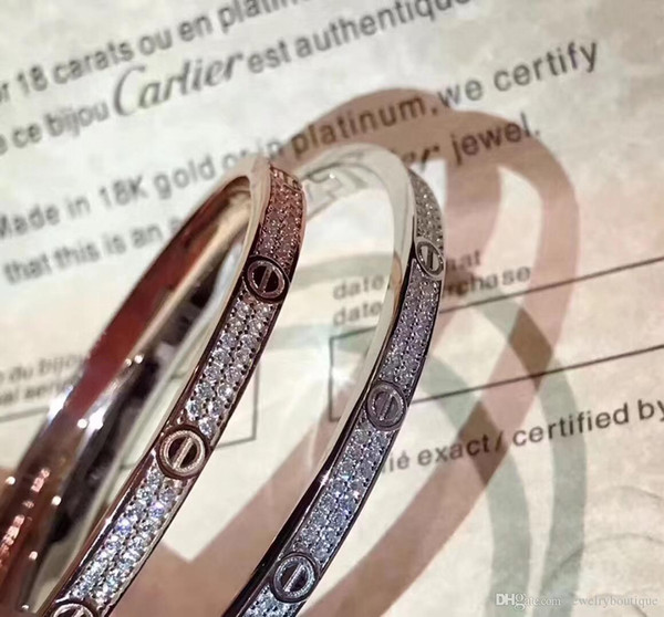 2018 Luxurious S925 pure silver Narrow bracelet with diamonds and brand name for women jewelry wedding gift PS5316