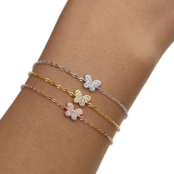 2018 New fashion Special Offer Charm Bracelets Women Cute girls Butterfly Charm Micro Pave Cz 3 Colors 925 Sterling Chain Beautiful Bracelet