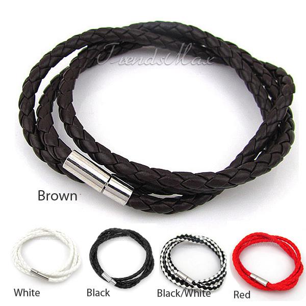 Mens Womens Vogue Surfer Brown White Black Red Rope PU Leather Necklace Chain Bracelet Wrap Surf Bracelet Wristband LBW79