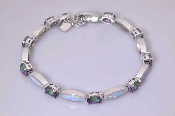 Wholesale & Retail Fashion 7.5 Inches Fine Rinbow & White Fire Opal Bracelet 925 Sterling Sliver Jewelry For Women BNT16042603