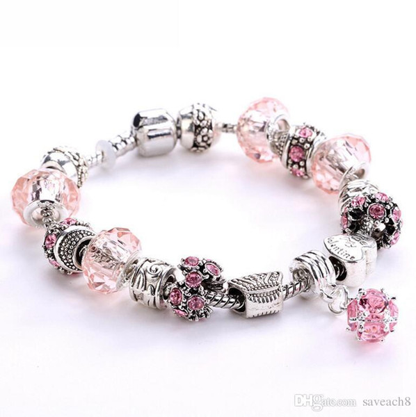 19CM/20CM 11Colors European Style Silver plated Crystal Charm Bracelet Women fit Original DIY Brand Bracelet Jewelry Gift