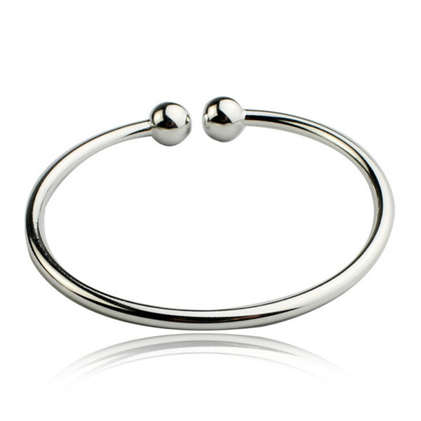 Double Ball Silver Bracelet Women Open Bangle Cuff Wristband Hand Cuffs Fashion Jewley Gift Drop Shippping