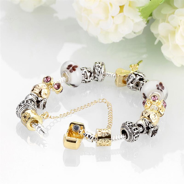 B021 HOT New Arrivals Women Fine Jewelry Fashion 925 Silver Snake Chain Charms Bracelets & Bangles With European Beads