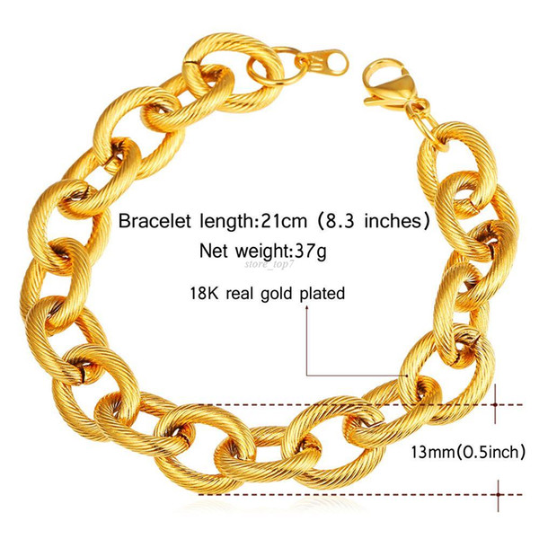 Big Cable Chian Bracelet Steampunk Men Jewelry Wholesale Stainless Steel Gold Color 21cm Link Chain Mens Bracelets H877