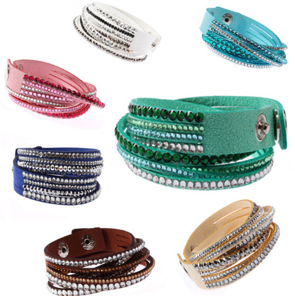 Hot Fashion Multilayer Wrap Bracelets Slake Deluxe Leather Bracelet Shiny Crystal Studded Womens Charms Bangles Fine Jewelry Chirstmas Gifts