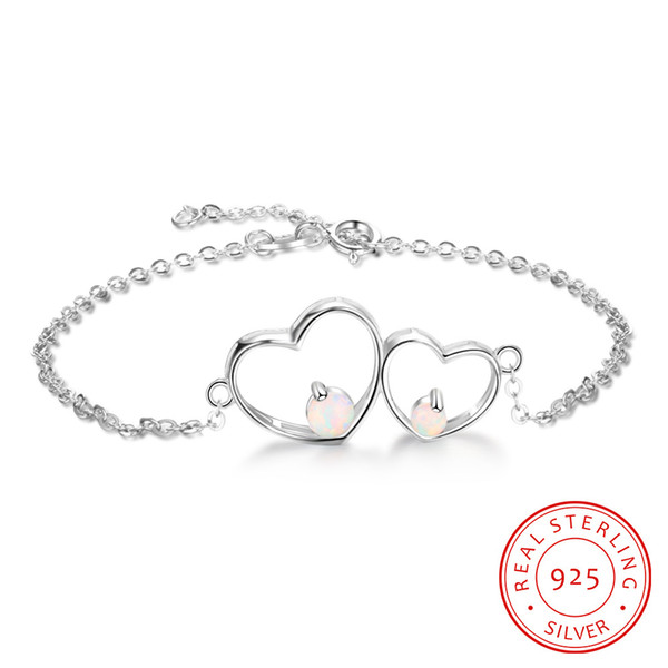 high quality 925 sterling silver heart synthetic opal design bracelet wholesale from china silver jewelry factory BA102111