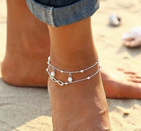 Meetcute Crystal Ankle Bracelet Number Anklets Silver Color Link Chain Bracelet On The Leg For Women Beach Wearing Foot Jewelry