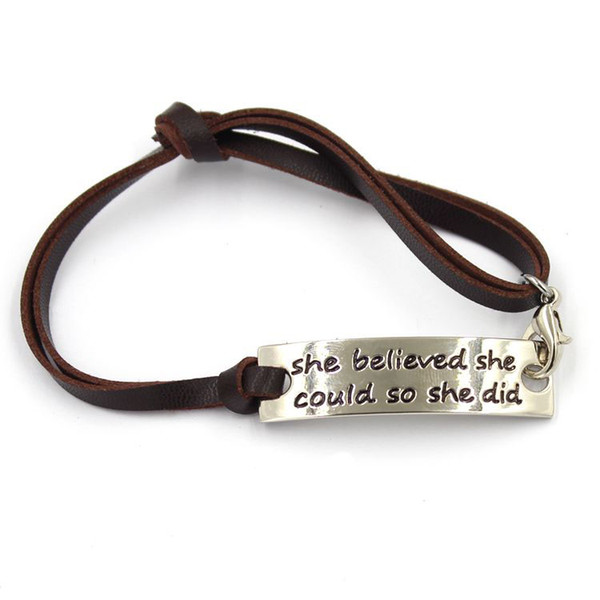 Eosmer stamped inspiring bracelet: she believed she could so she did. Inspiring gift bracelet 10pcs/lot,free shipping