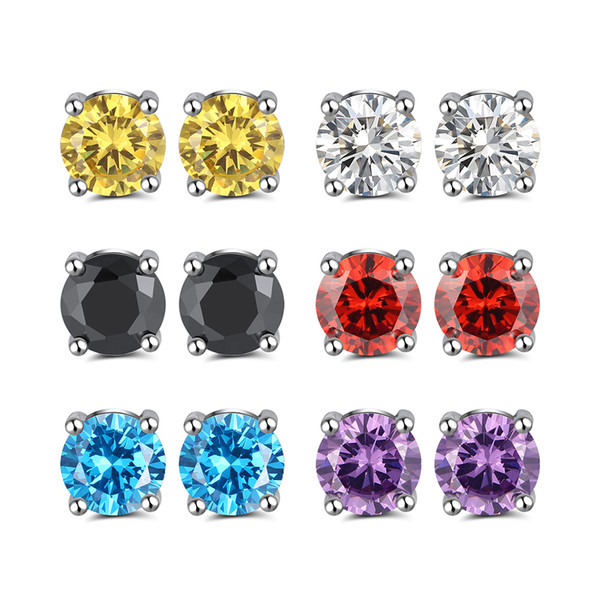 ORSA JEWELS 925 Sterling Silver Women Stud Earrings Prong Setting Six Colors AAA Cubic Zircon Mini Trendy Earring Jewelry SE84