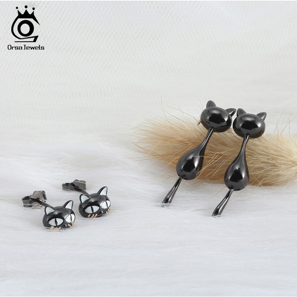 New ORSA Original jewels 100% 925 Sterling Silver stud Earrings For Women Fashion Earring Unique Design Black cat Fashion Jewelry Gift SE89