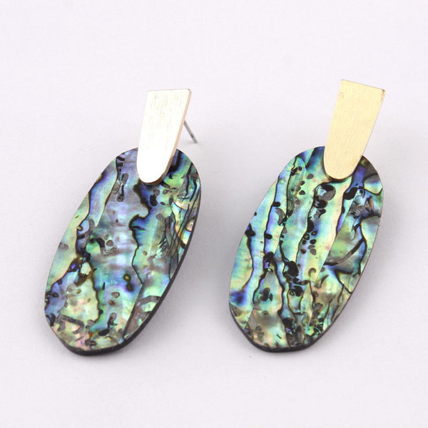 Kendra Style Designer Inspired Abalone Shell Leopard Turquoise Natural Stone Jewelry Aragon Oval Dangle Drop Statement Earrings for Women