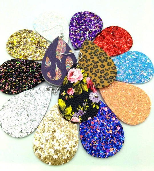 2018 Hot Fashion Glitter Teardrop Leather Earrings for Women Designer Jewelry Big Statement Earrings Wholesale