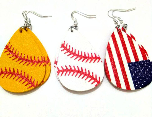 2019 New products Sports PU Leather Earrings Vintage Baseball National Flag Football Earrings Large Leaf UK United States Flag Free Shipping