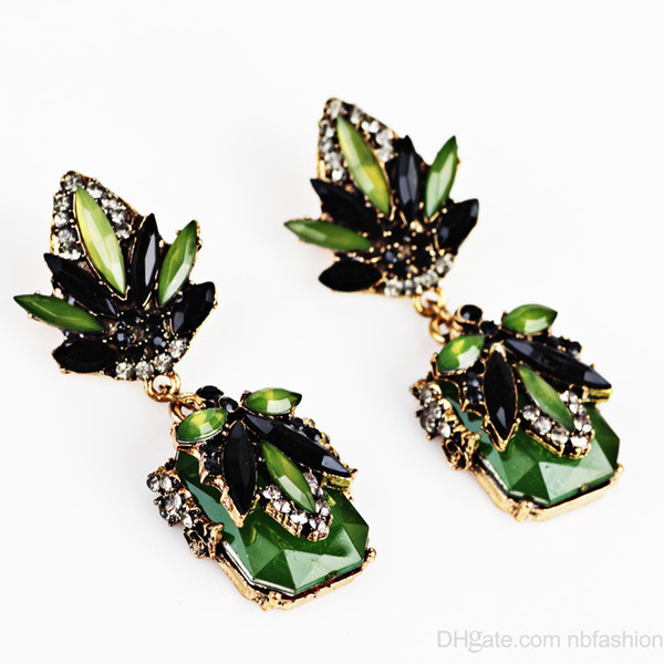 European Fashion Ornaments Blackish Green Jewel Pendeloque Earrings