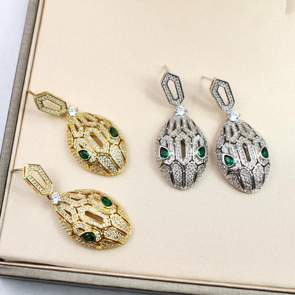 3 Colors Brand Designer Jewelry Women Snake Earrings Bling Cubic Zirconia Animal Charm Stud Earings Rings Full Diamond Dangle Earings