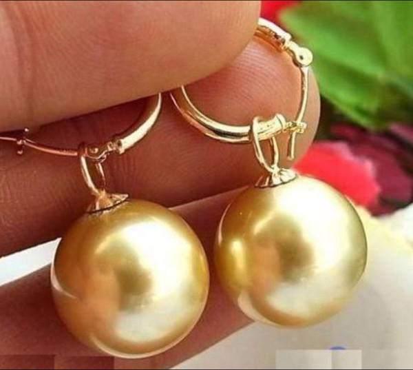 REAL HUGE 16MM GOLD AAA++ SOUTH SEA SHELL PEARL DANGLE EARRING 14K