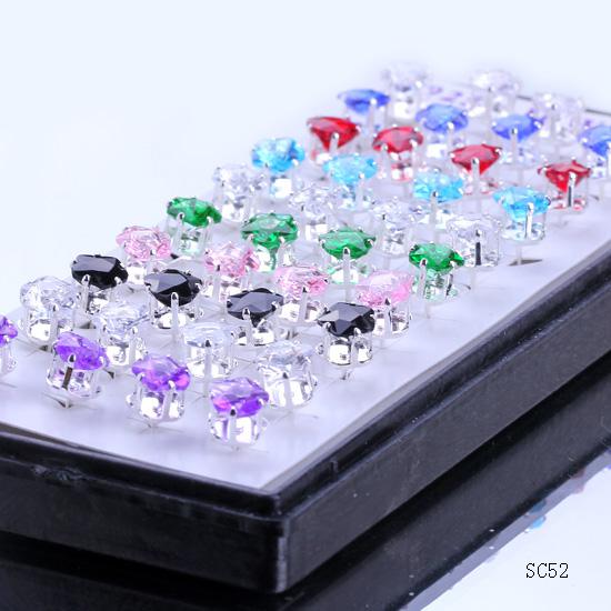 Brand New SC52*1 Box 20pairs/40pcs Crystal Big Star 925 Sterling Silver Earrings Ear Studs with Rubber Back Stopper Free shipping