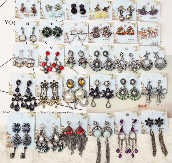 fashion Anti allergy crystal Pearl gemstone Tassels Earrings Stud Dangle Chandelier Earrings mix 10 style 10Pairs/lot