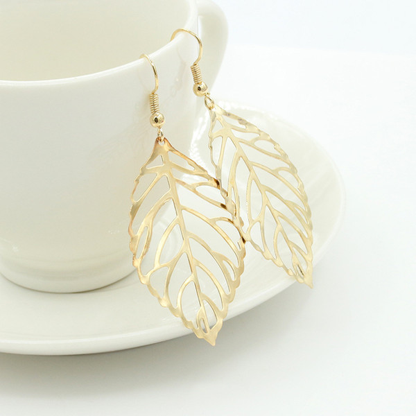 Vintage Hallow Leaf Dangle Earrings Luxury Gold Silver Plated Leaves Wedding Jewelry Drop Earrings for Women