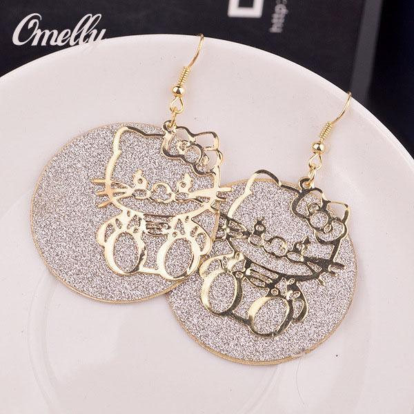 Luxury Hello Kitty 18K GP Dangle Ear Earring Hollow Out Party Wedding Jewelry for Lay Girls Cheap Price