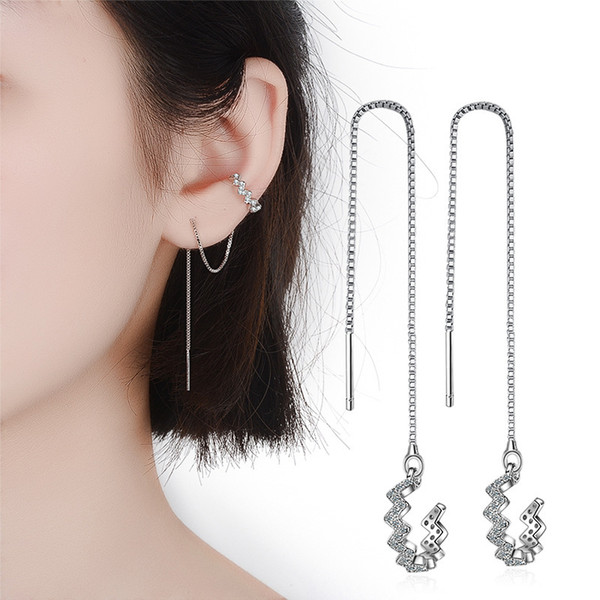 Tassel Earrings Sterling Silver Pendant Women Elegant Dress Jewelry Earrings Long Chain