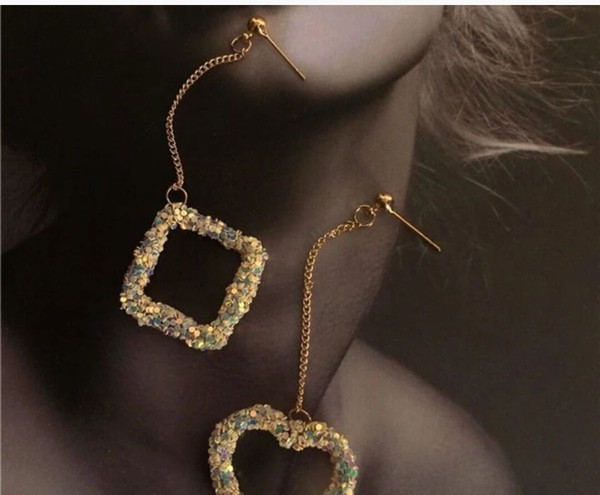 Heart bling heart shape square long style thin hollow earring female