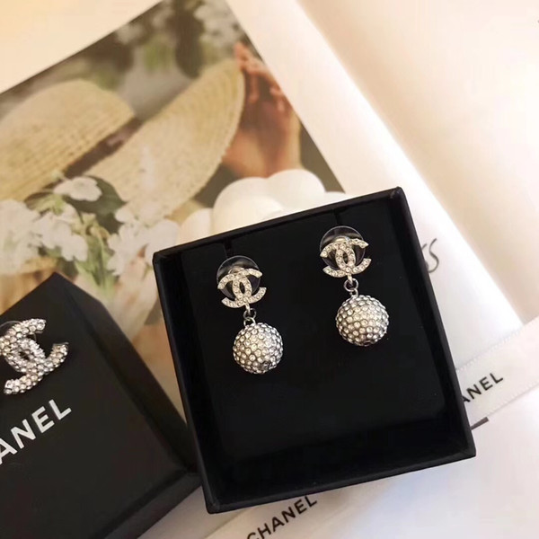 New arrival Top brass material round ball and word logo shape drop earring with white diamond decorate for women and girl friend jewelry g