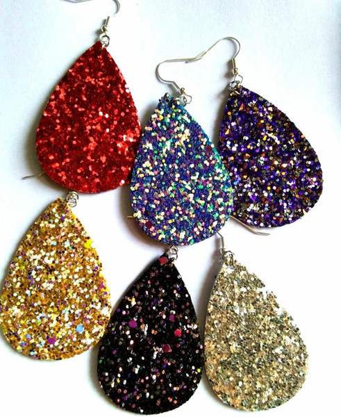 2018 New fashion jewelry mix 10style 20Pairs/lot sparkly druzy Resin Gem PU leather drop Earings Dangle Earrings