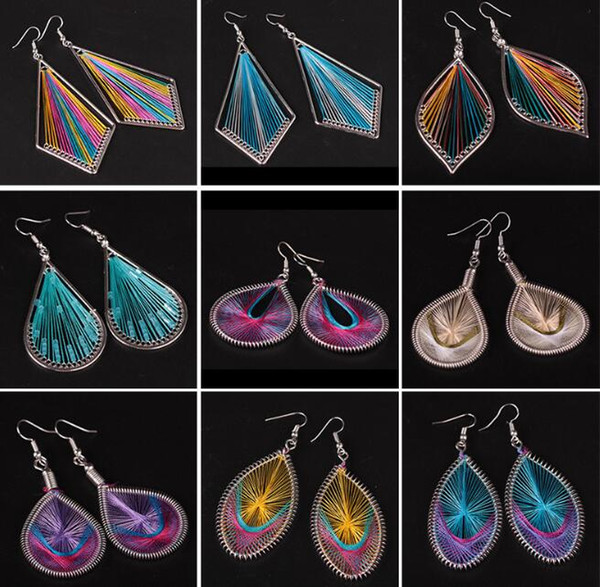 Bohemian national act earring hand-knitted colorful silk thread earrings fashion exaggerated geometric leaf handmade Drop earrings