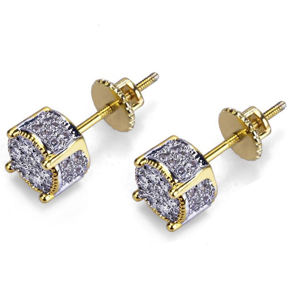 Hot-selling European and American Hip-hop Ear Nails with Zircon Round Double-color Earrings 925 Tremella Nails free shipping