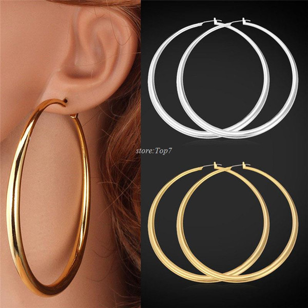 Big Round Earrings Basketball Wives Trendy Gold Color Fashion Jewelry Wholesale 80mm Diameter Large Hoop Earrings Women E424