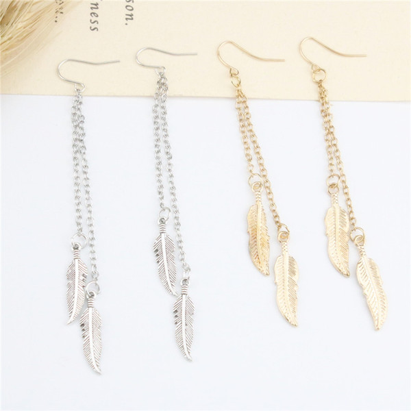 2019 Hot Dangle Earrings Alloy Feather Long Eaarrings Gold Silver Color Earrings For Women Anniversary Gift