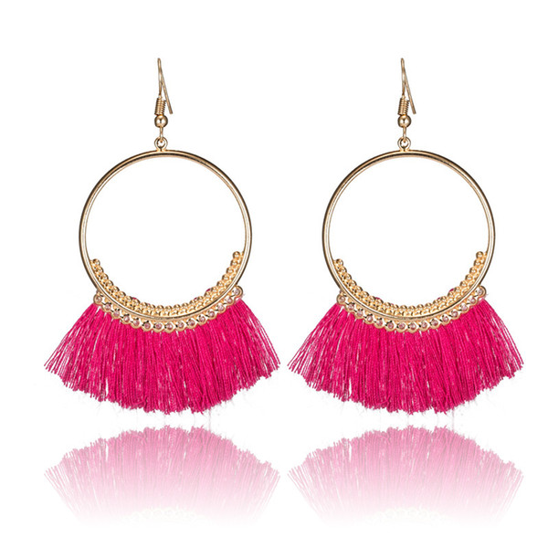 Statement Golden Circle Boho Ethnic Tassel Fringe Women Ladies Hanging Drop Earrings 2019 Fashion Jewelry Accessories Wholesaale haif