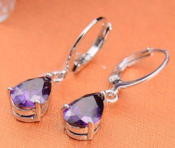 Jewelry Fashion 925 Silver Hottest Style Amethyst Zircon Earrings Gift Luckyshine Gem Dangle Earrings Natural Stone Bead Cha