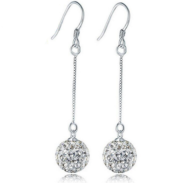 High Grade Shamballa Ball Earrings Hot Sale Austrian Crystal Silver Dangle Earrings for Wedding Party Fashion Jewelry Wholesale 0056WH