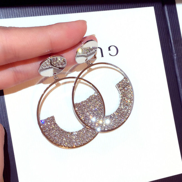 Women Diamond Earrings Fashion Rhinestone Hoop Chandelier Stud Valentine's Day Gift S925 Gold Earring For Girl