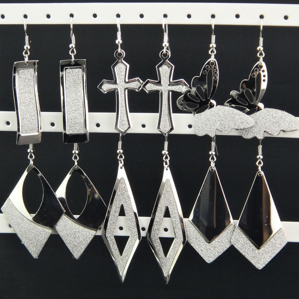 Freeshipping 2016 New Arrival 12pairs Mix Fashion Silver Frost Cross Butterfly Rhombus Drop Earrings for Women Wholesale 928-933