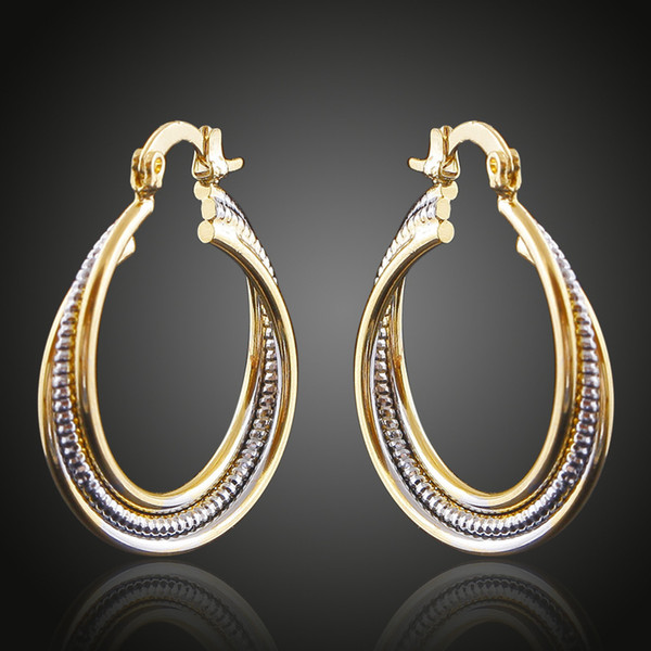 Brass Copper Plated Double Color Golden&Silver Cable Circles Stud Hoop Earrings Fashion Jewelry Women Accessories China Jewellery Wholesale