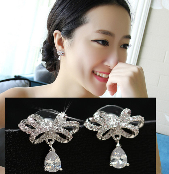 Korean Butterfly Earring Temperament Female Drops Water Zircon Earrings YP3574