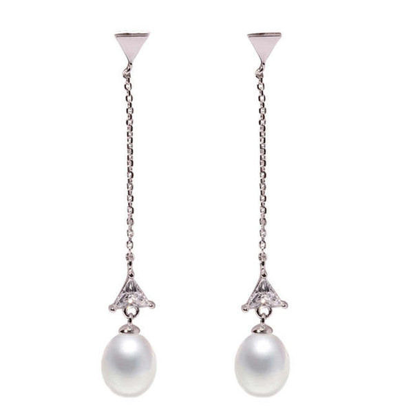 2019 925 sterling silver pearl Jewelry earrings new Triangle Natural long earrings fashion jewelry for Women 8-9mm gifts